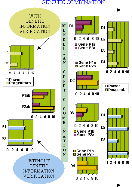 Scheme of possibilities of the method of verification of genetic information (LoVeInf) with Mendelian combination.