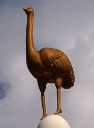 Strong and powerful ostrich dad statue