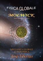 Copertina del libro Meccanica Globale e Astrofísica. Composizione di un atomo ingrandito su una galassia.