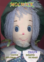 Capa do livro Contos Infantis e Histórias de Ninar. Boneca de pano com cabelo lilás.