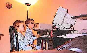 Crianças fábula no computador