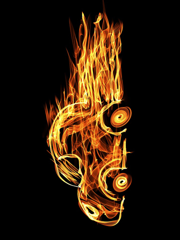 Carro feito de chamas caindo muito rápido e com muita gravidade.