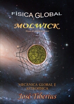 Capa do livro Mecánica y Astrofísica Global. Composição de um átomo ampliado sobre uma galáxia.