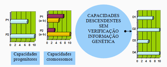 Diagrama de evolução com diferenciação sexual, combinação Mendeliana e sem aplicação do método LoVeInf.